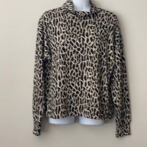 Loft Leopard Print Mock Turtleneck Sweater Sz M